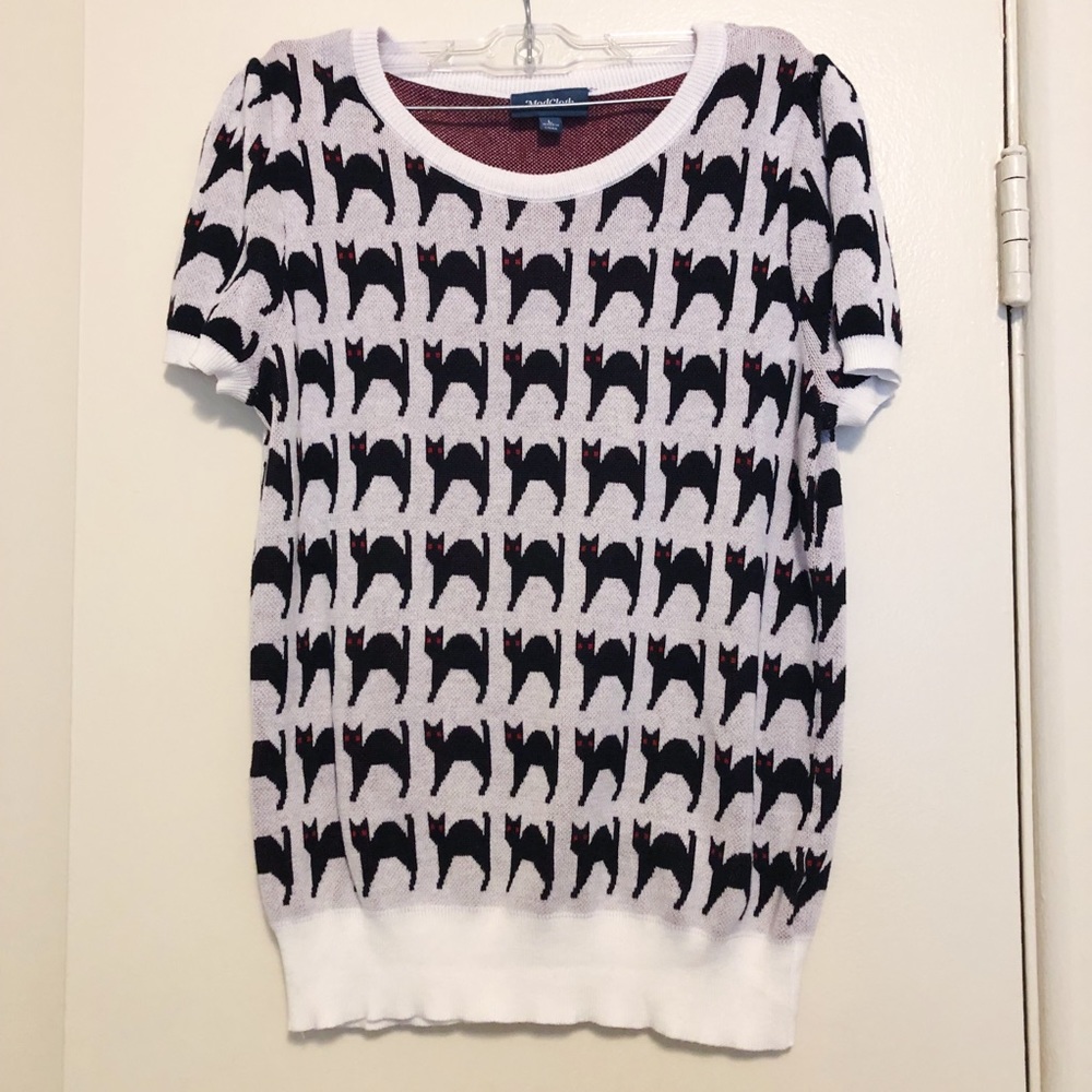 ModCloth Black Halloween Cat Short Sleeved Sweater